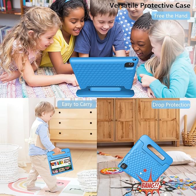 Kids Tablet 8GB+64GB, 10 Inch Android 14 Tablet for Kids 6000mAh with Case, WiFi 6, Bth 5.2, Dual Camera, GPS Pre-Installed Parental Controls, Kids Space & Family Link Great Gift for Toddler Children