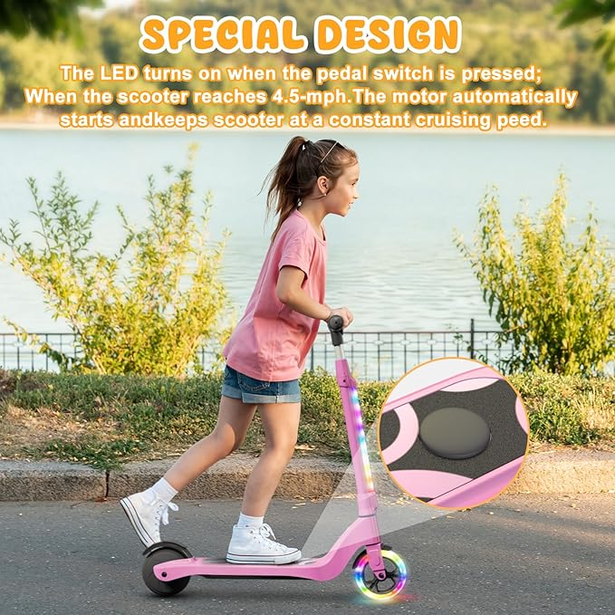 CBD Electric Scooter for Kids, 6 Mph Top Speed, Up to 5 Miles Range, 5.3" Solid Tires Wheel and Front Light, Kick Scooter Adjustable Height for Kids Age 6-12