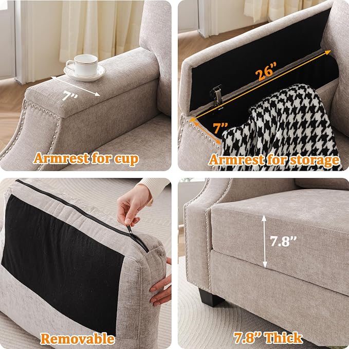 Oversized Accent Chair with Seat Storage, Comfy Living Room Chairs with Armrest - Image 7