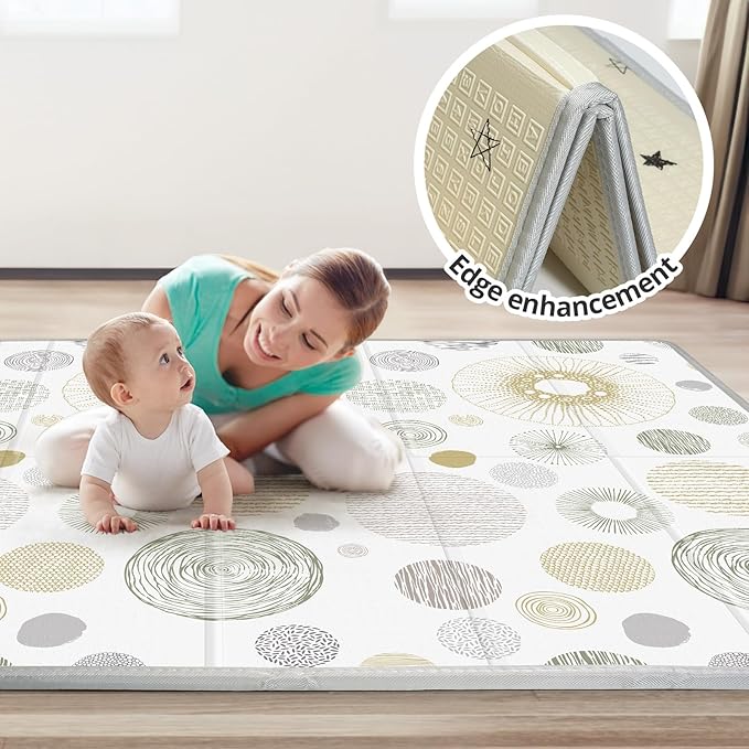 Foldable Baby Play Mat, PIGLOG 0.6 inch Waterproof Playmats for Babies and Toddlers Kids, Safe Foam Playmat for Tummy Time, 50“x50” Playpen Mat, Reversible Portable Baby Floor Mat for Infant, Circle