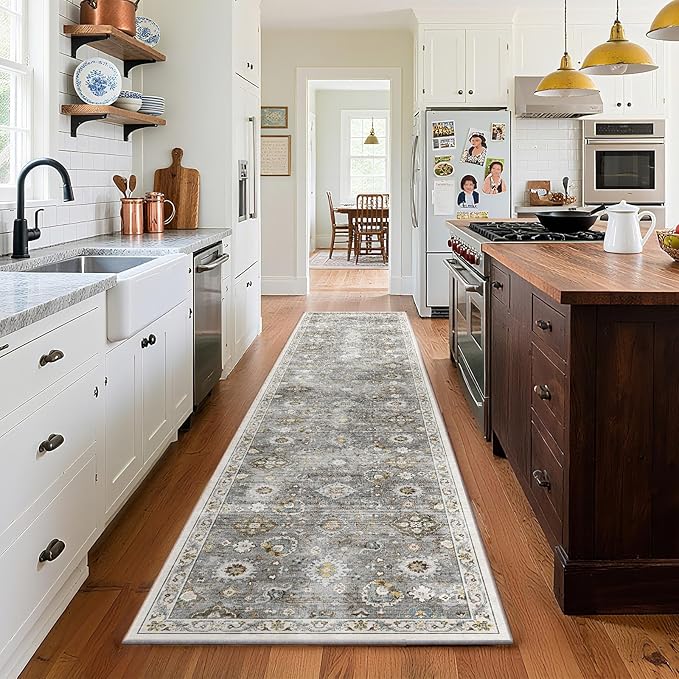 Washable Runners for Hallways Kitchen Rugs: 2'x10' Runner Rug Stain Resistant Non Slip Low Pile Soft Carpet Runners for Hallways Indoor Entryway Kitchen Laundry Room Bedroom Bathroom Farmhouse