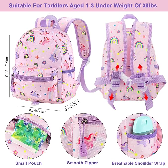 Accmor Toddler Backpack Leash, Cute Unicorn Baby Backpacks with Anti Lost Wrist Link, Mini Kids Backpack Leash Walking Harness for Outdoor Travel, Small Backpack Tether for Boys Girls 1-3 (Pink)