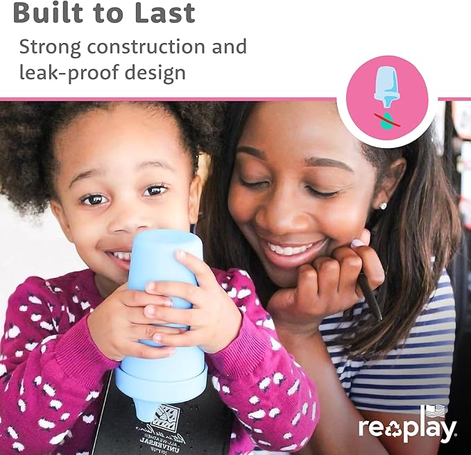 Re-Play Sippy Cups for Toddlers - 10 Oz. Reusable Spill Proof Cups for Kids, Dishwasher/Microwave Safe - Made in USA - Set of 4-3.13" x 6.25" - True Blue