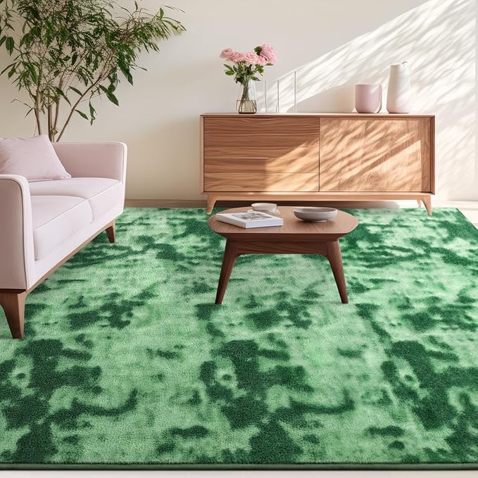 Kimicole 5x8 Washable Area Rugs for Bedroom Living Room, Low Pile Ulta-Thin Solid Color Rug, Non-Slip Soft Fluffy Carpet for Nursery Kids Room Dorm Room Home Decor (Green)