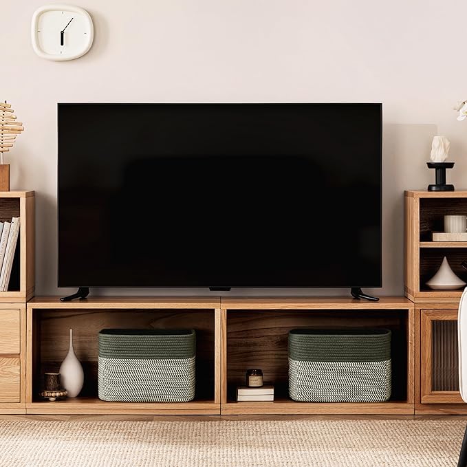 UBBCARE 4 Pack Baskets for Organizing, Woven Storage Baskets for Toys and Towel, Rectangle Cotton Rope Basket with Handles, 15''L x10''W x9''H, Mixed Green