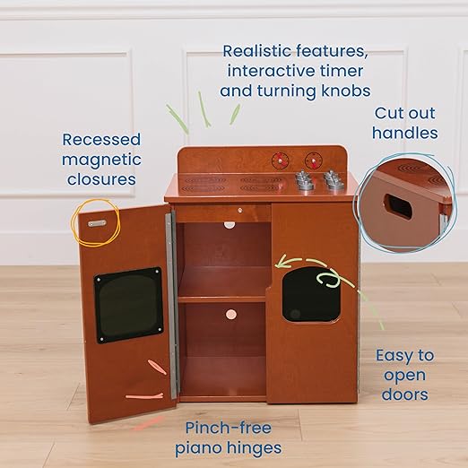 ECR4Kids Play Kitchen Stove, Wooden Playset, Dark Walnut