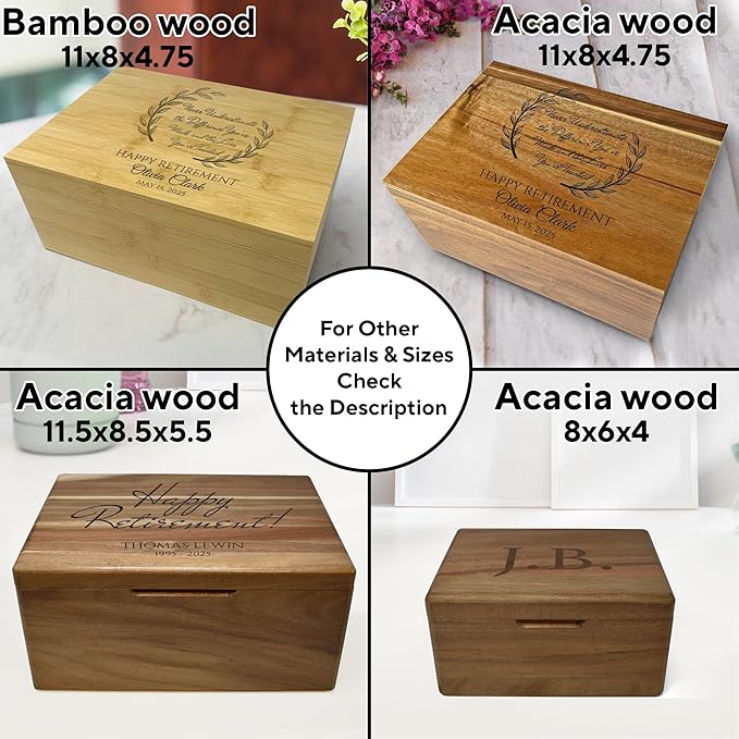 Retirement Gift for Teacher - Wooden Keepsake Box, Teacher Appreciation Gifts Personalized, Farewell Gift for Teachers, Keepsake Chest Acacia Wood, Custom Engraved Design, 11.5 x 8.5 x 5.5 in