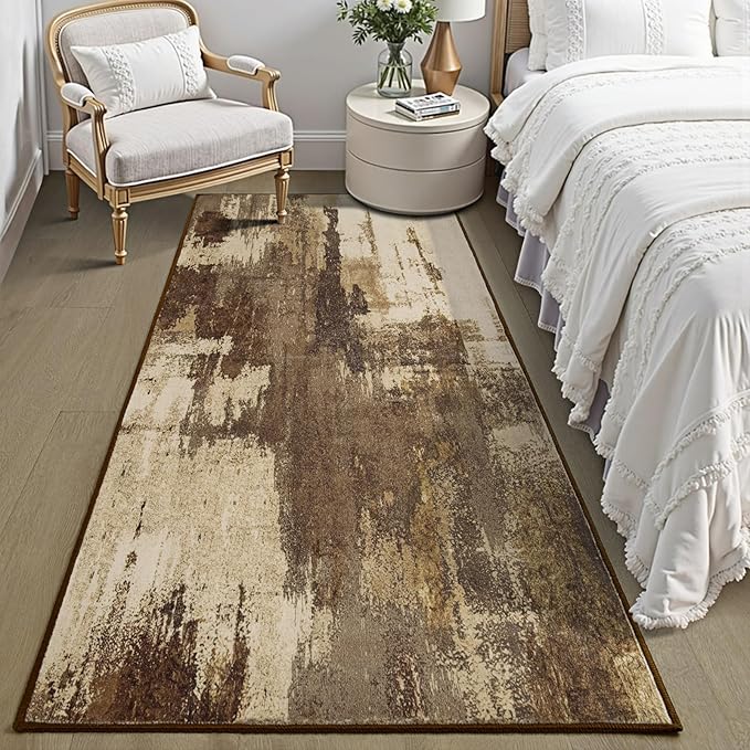 Washable Runner Rug, 2'6''x8' Kitchen Rugs Brown Long Runner Rugs with Rubber Backing, Abstract Non-Slip Carpet Runners for Hallways, Kitchen, Bedroom, Laundry, Entrance
