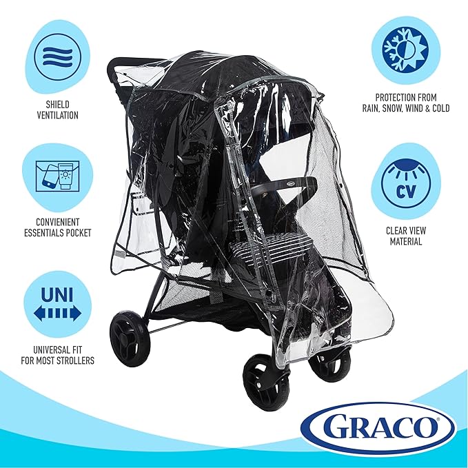 Graco Universal Baby Stroller Plastic Rain Cover & Weather Shield, Lightweight Waterproof Weathershield, Clear Vinyl Infant Car Seat Carriage Umbrella, Winter Snow Wind Protection Travel Accessories