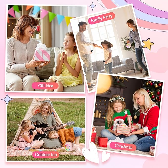 Karaoke Machine for Kids Adults, Mini Portable Bluetooth Karaoke Speaker with 2 Wireless Microphone and Lights, Christmas Birthday Gifts for Girls Ages 4, 5, 6, 7, 8, 9, 10, 12+ Family Home Party