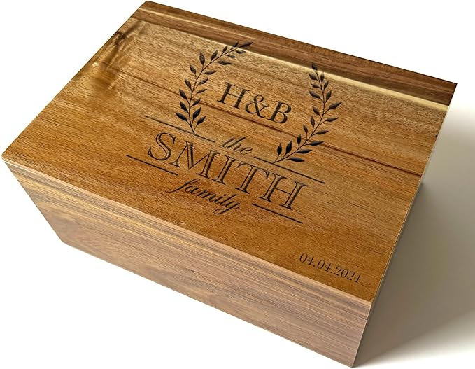 Wedding Keepsake Box - Personalized Couple Gift, Custom Gift for Wedding Anniversary, Wooden Memory Boxes for Love Letters, Cards, Engagement Time Capsule, Unique Gift for Parents 11x8x4.75 in