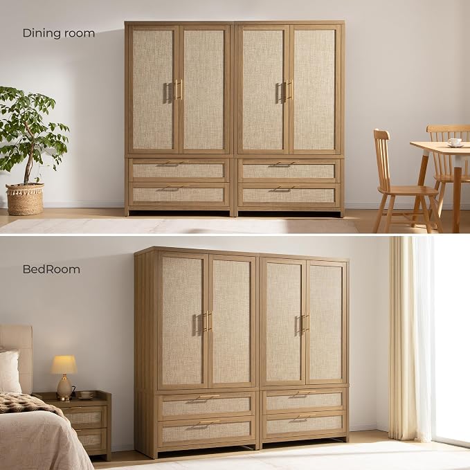SICOTAS Rattan Armoire Wardrobe Closet Cabinet, Boho Large-Capacity Deep - Image 7