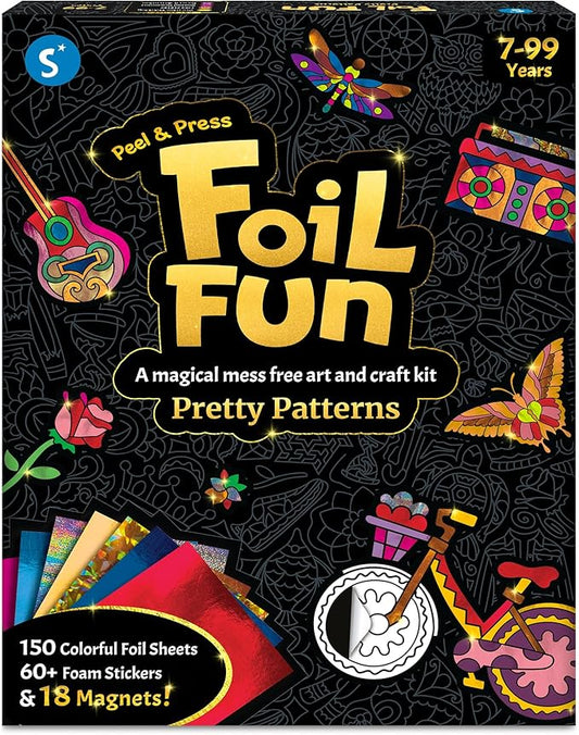 Skillmatics Foil Fun - Pretty Patterns, 18 DIY Magnets Mess-Free Art, Colorful Creative Party Activity, Craft Kits, 60+ Foam Stickers, Gifts for Kids, Teens, Adults, Families