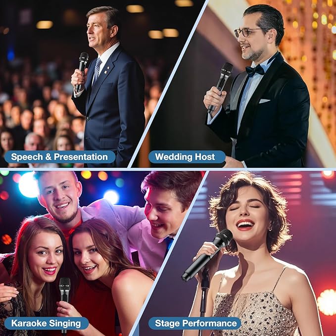 Wireless Microphone,Professional Dual Handheld Cordless Dynamic Mic System with Rechargeable Receiver,Karaoke Microphone Set for Singing, Karaoke, Wedding, DJ, Party, Speech,Church,Class Use,PA System