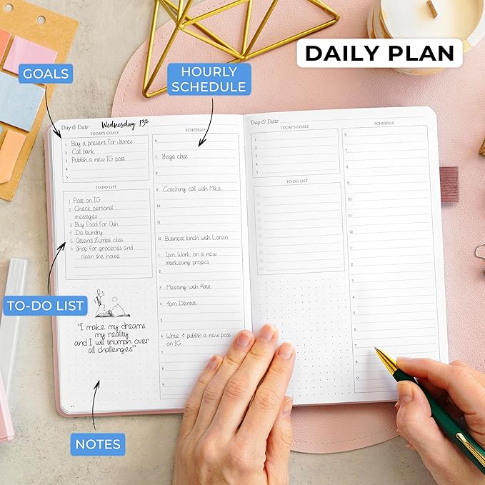 Legend Planner Daily for 3 Months – Undated Monthly Weekly & Daily Planner to Hit Goals. Organizer & Productivity Journal, A5 (Rose Gold)