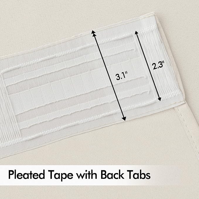 MIULEE Ivory Back Tab Blackout Curtains 108 Inch Long 2 Panels Set for Bedroom, Rod Pocket/Pinch Pleat Extra Long Thermal Insulated Living Room Darkening Pleated Light Blocking Drapes