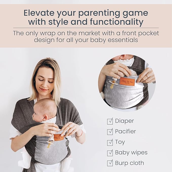 Baby Wraps Carrier Newborn to Toddler – Soft, Hands-Free & Stretchy – Cotton – Ergonomic, Breathable, Machine Washable – Newborn Baby Sling Carrier – Adjustable Fit (8-35 lbs)