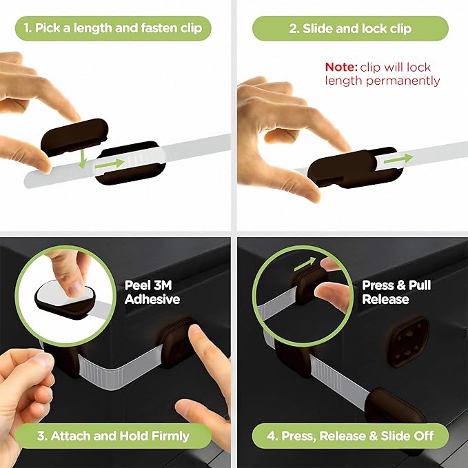 SKYLA HOMES Baby Locks (8-Pack) Child Safety Cabinet Proofing - Safe Quick and Easy 3M Adhesive Cabinet Drawer Door Latches No Screws & Magnets Multi-Purpose for Furniture Kitchen Ovens Toilet Seats