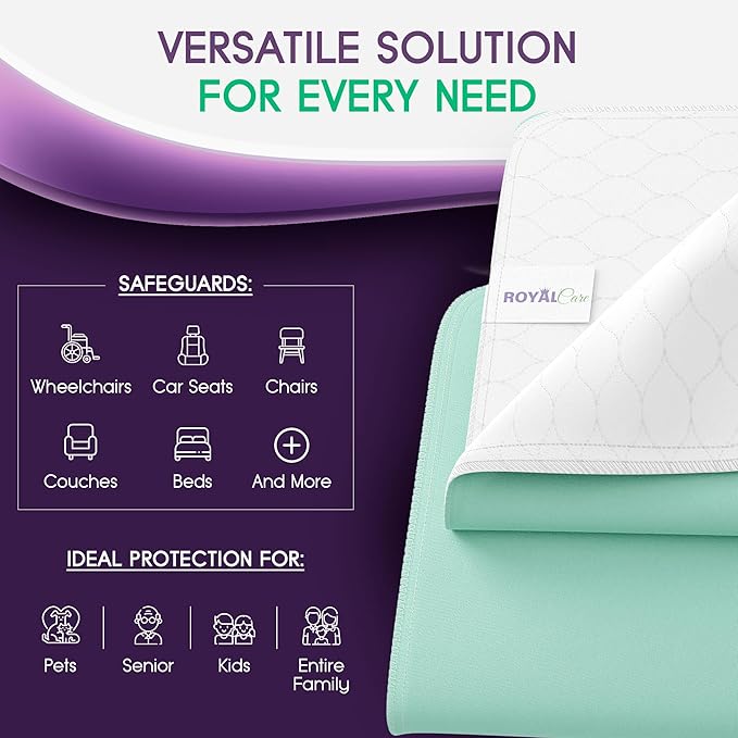 Incontinence Bed Pads - Reusable Waterproof Underpad Chair, Sofa and Mattress Protectors - Highly Absorbent, Machine Washable - for Children, Pets and Seniors (34x52 (Pack of 2), Green)