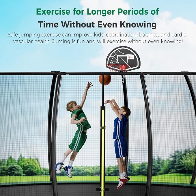 Tatub Large Trampolines Outdoor 10 12 14 15 16FT for Kids and Adults,Outdoor Recreational Pumpkin Trampolines with Curved Poles and Safety Enclosure Net, Basketball Hoop, Ladder