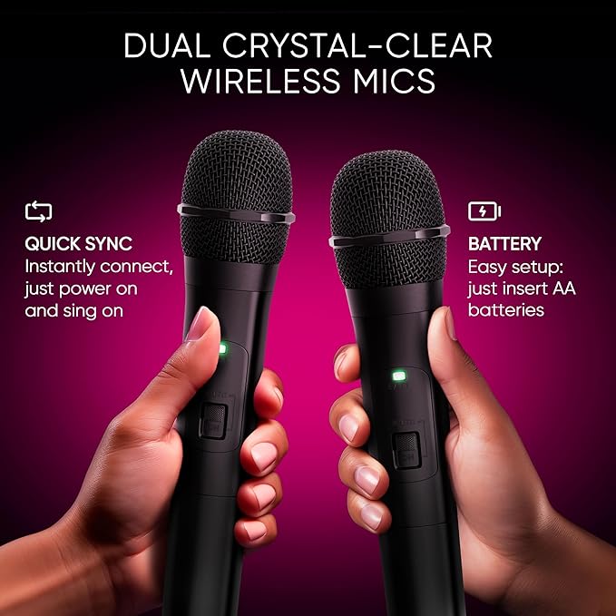 MASINGO Karaoke Machine for Kids and Adults with 2 Wireless Bluetooth Microphones, PA Portable Speaker with Colorful LED Lights, Supports TF Card/USB, AUX/MIC in, TWS for Home Party, Burletta C10 V2