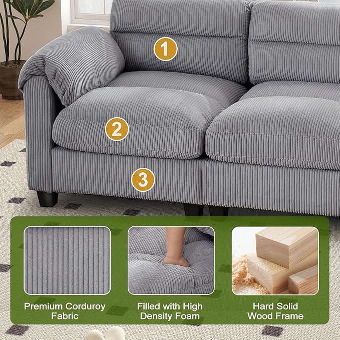 HAOMARKETS Corduroy Sofa Set, Upholstered Armchair Set of 2 and 3-Seater Sofa - Image 3