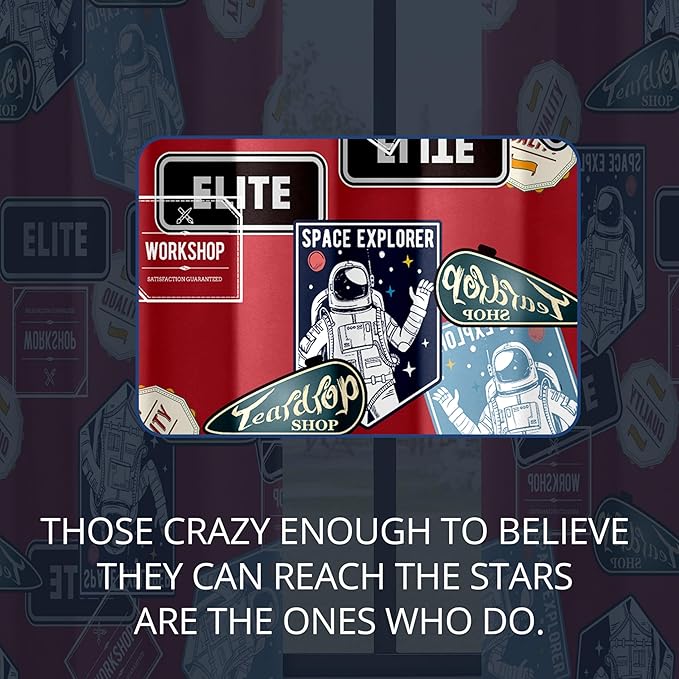 Kids Space Astronaut Blackout Curtains - 100% Blackout, Thermal Insulated, Noise Reducing, Perfect for Kids Room and Nersury, 2 Panels (Space Badge Crew, W52×L84)