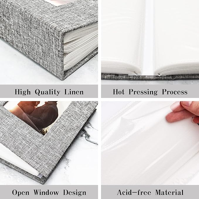 Vienrose Small Photo Album 4x6 100 Photos Linen Cover Picture Book with Front Window for Baby Wedding Children
