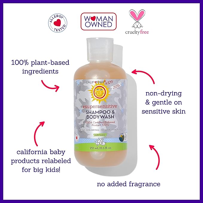 California Kids Super Sensitive Unscented Shampoo and Bodywash | 100% Plant-Based | Gentle Skincare | Fragrance Free | Hypoallergenic | 251 mL / 8.5 fl. oz.