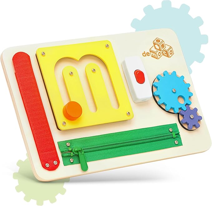 deMoca Montessori Busy Board for 1 Year Old, Premium Wooden Baby Busy Board, Airplane Toys for Toddlers 1-3, Car Travel Essential, Gift for Boys & Girls
