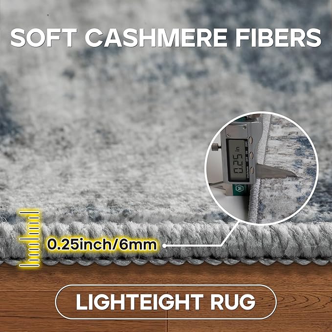 6x9 Area Rugs for Living Room Rug Washable: Modern Rug for Dining Room Bedroom Carpet Non Slip Low Pile 6 by 9 Indoor Abstract Nursery Home Office Blue Grey