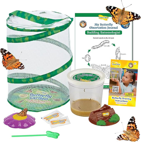 Insect Lore Butterfly Garden with 5 Live Baby Caterpillars - STEM Activity Journal, Habitat, Chrys-A-Lid Holder and Feeder Included | Raise and Release Painted Lady Butterflies