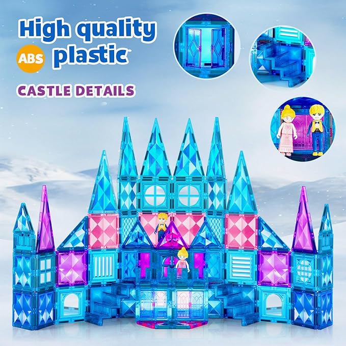 Ice Castle Magnetic Tiles-Sparkling Building Blocks, 3D Educational Toys for Kids, Construction STEM Toys for 3 4 5 6 7 8 Year Olds, Birthday Gift for Boys and Girls
