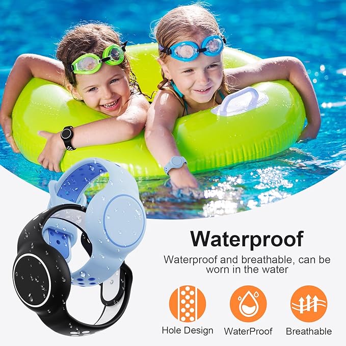 Waterproof Bracelet Compatible with AirTag for Kids (2 Pack), Protective Case GPS Tracker Holder for Child with Full Coverage Hidden Design, Soft Silicone Anti-Lost Wristband Cover for Toddler BWBB