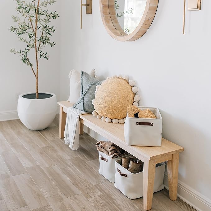 OrganiHaus Large Fabric Storage Baskets for Shelves 3 Pack | 15x11 inches Closet Bins Cloth Cubes Linen Organizers Basket - White Basket