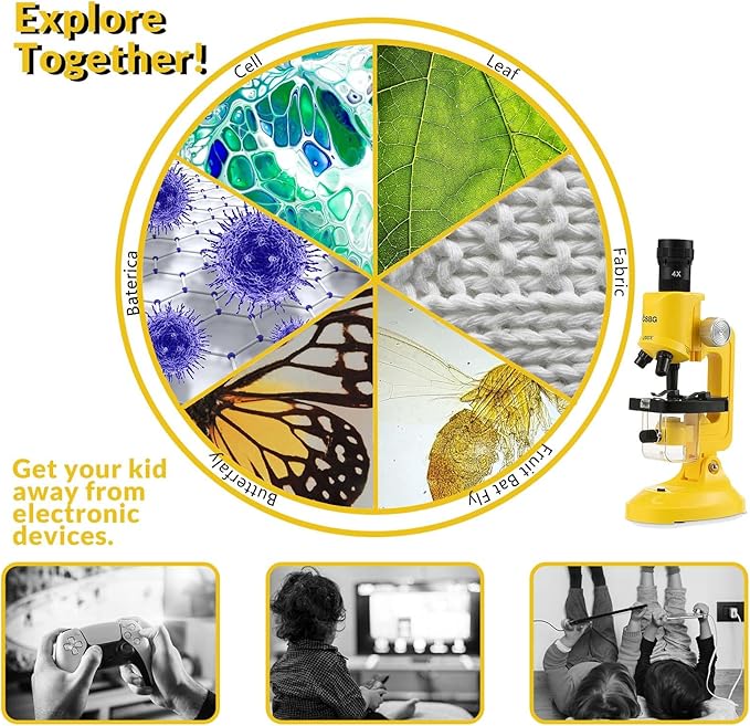 Little World Microscope for Kids, 100x 400x and 1200x Science Kits for Kids Age 5-7 Age 8-12, Microscope Beginner Kit with LED, Learning Resources Toys, Science Experiment STEM Kits, Yellow