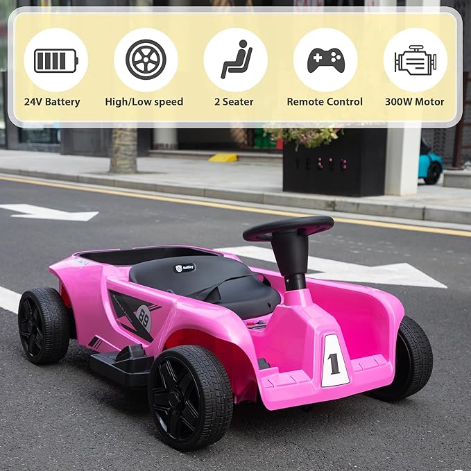 TOBBI 24V 2 Seater Kids Go Kart Ride On Toy Car, Battery Powered Electric Vehicles with Parent Remote/Trunk/Soft Start/Safety Belt/Music/Max Load 198 LBS for Toddlers 3-8 Years