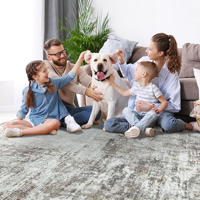 5x7 Area Rugs for Living Room Rug Washable: Modern Rug for Dining Room Bedroom Carpet Non Slip Low Pile 5 by 7 Indoor Abstract Nursery Home Office Brown Grey