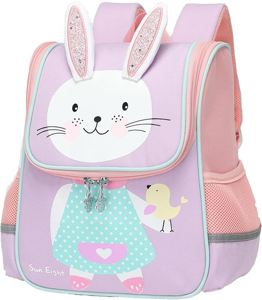 SUN EIGHT Toddler Lightweight Backpack for Girls Cute 3D Animal Waterproof Schoolbag for Baby Girl Boy 2-5 Years（Rabbit）