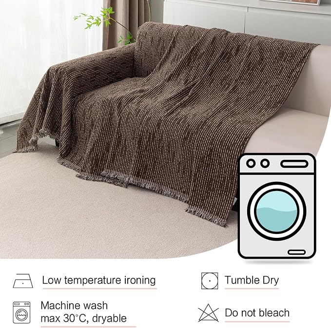 MYSKY HOME Boho Couch Cover Deep Chocolate Sofa Covers Washable, Farmhouse Sofa - Image 6