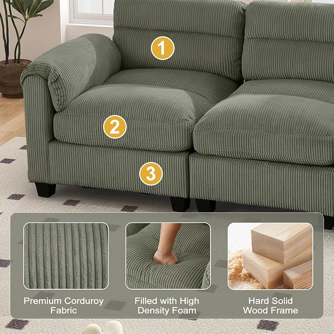 HAOMARKETS Corduroy Sofa Set, Upholstered Loveseat Man and 3-Seater Couch Set - Image 3