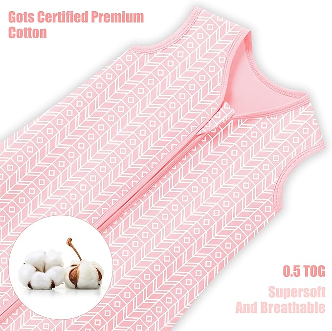 SWEET DOLPHIN Baby Sleep Sack 18-24 Months - 100% Cotton 2-Way Zipper TOG 0.5 Infant Wearable Blanket, Newborn Essentials Toddler 3 Pack Sleeping Sacks - Pink