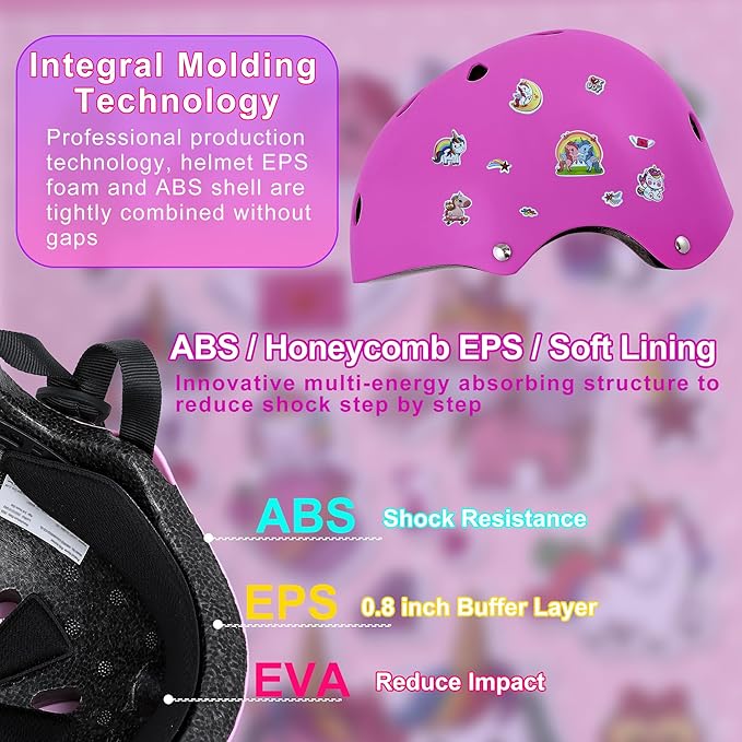 Kids Bike Helmet with DIY Stickers and Knee Pads Elbow Pads Wrist Guard Set for Ages 3-8-14 Toddler Boys Girls Helmet for Roller Skates Cycling Skateboarding Bicycle Scooter