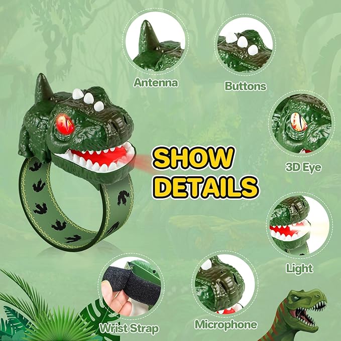 Dinosaur Walkie Talkies for Kids Rechargeable, Wrist Walkie Talkie with Flashlight, Outdoor Toys Camping Gear, T-Rex Dino Toy Birthday Gifts for Boys Girls Age 3-12 Years Old