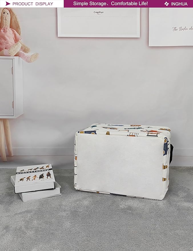 Rectangular Storage Basket Fabric Organizer Bin for Toys,Books,Clothes,Gifts,Pets-Perfect for Home,Office,Nursery,Dorm,Shelf(Rec-Vehicles)