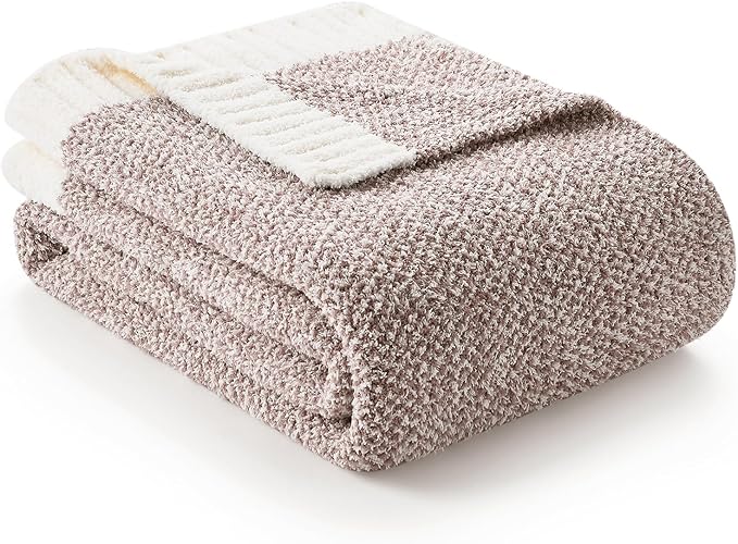 Snuggle Sac Taupe Blankets Twin Size, Reversible Super Soft Bed Blanket Warm Cozy Knit Fuzzy Plush Lightweight Blankets for Bed, Sofa, Living Room, Hotel, Heather Taupe, 60x80 inches