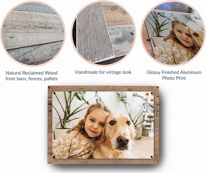 MUNDAZE Custom Portrait Metal Print on Reclaimed Wood Pallet Frame – Personalized Family Photo Gift – Glossy Aluminum Wall Art Keepsake – Made and Shipped in USA (18 x12)