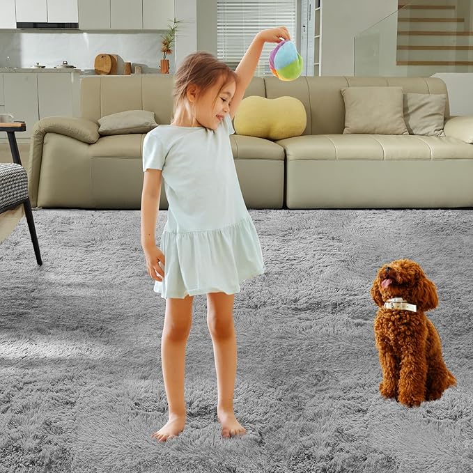 5X8 Ultra Soft Rug for Living Room, 5X8 Fluffy Shag Area Rug for Bedroom, Modern Shaggy Carpets Fuzzy Rug for Teens Dorm Nursery Home Decor Aesthetic, Upgrade Anti-Skid Durable, Grey