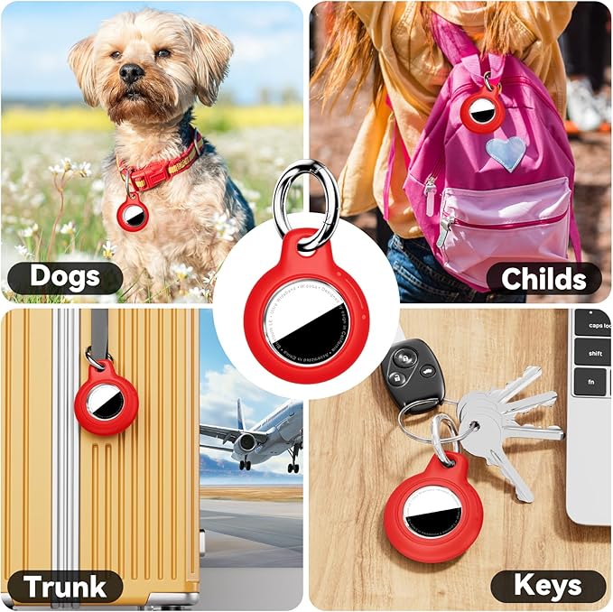 Upgrade Waterproof 2 Pack Airtags Holder with Apple Airtags Keychain, Hard PC Air Tag Case, Anti-Scratch & Shock Air tag Holder, Men's Women's Keyrings & Keychains -Black+Red