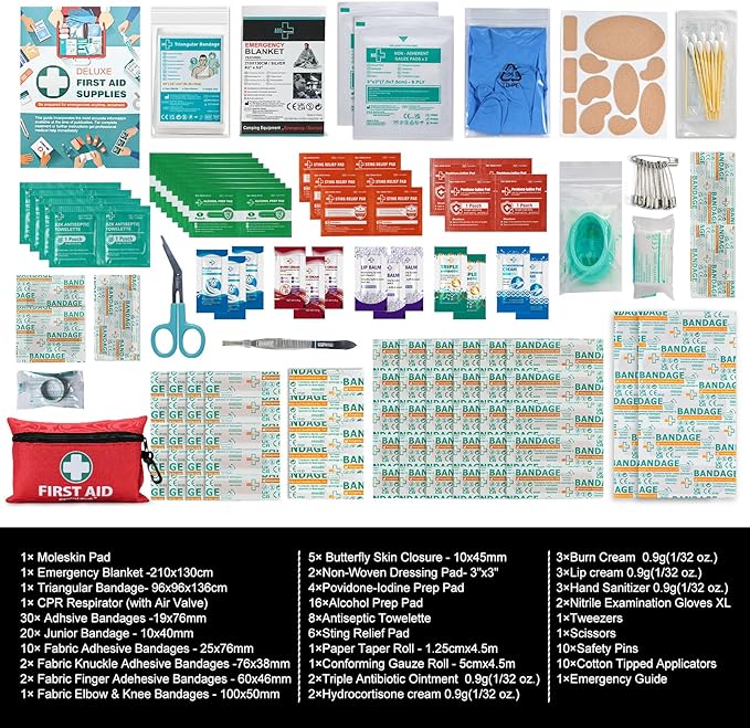 General Medi Mini First Aid Kit, 150 Piece Small First Aid Kit - Includes Emergency Foil Blanket, Scissors for Travel, Home, Office, Vehicle, Camping, Workplace & Outdoor (Red)